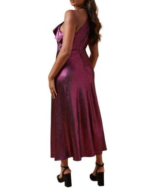 Women's Foil Halterneck Ruffle Foil Midaxi Dress