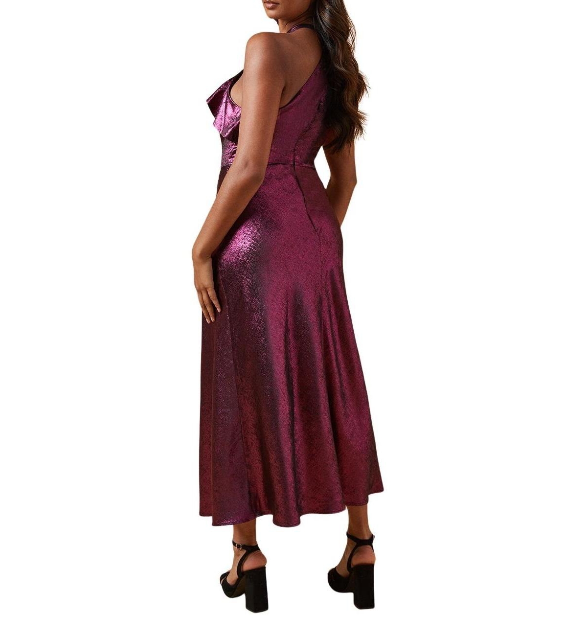 Oasis Women's Foil Halterneck Ruffle Midaxi Dress