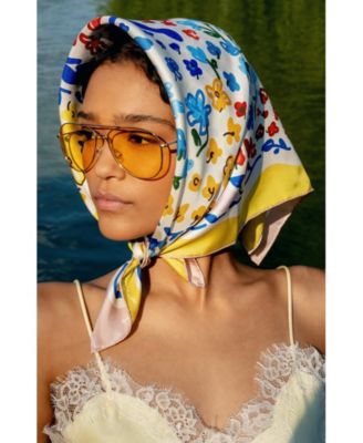 Women's Yellow Garden Double Sided Silk Scarf