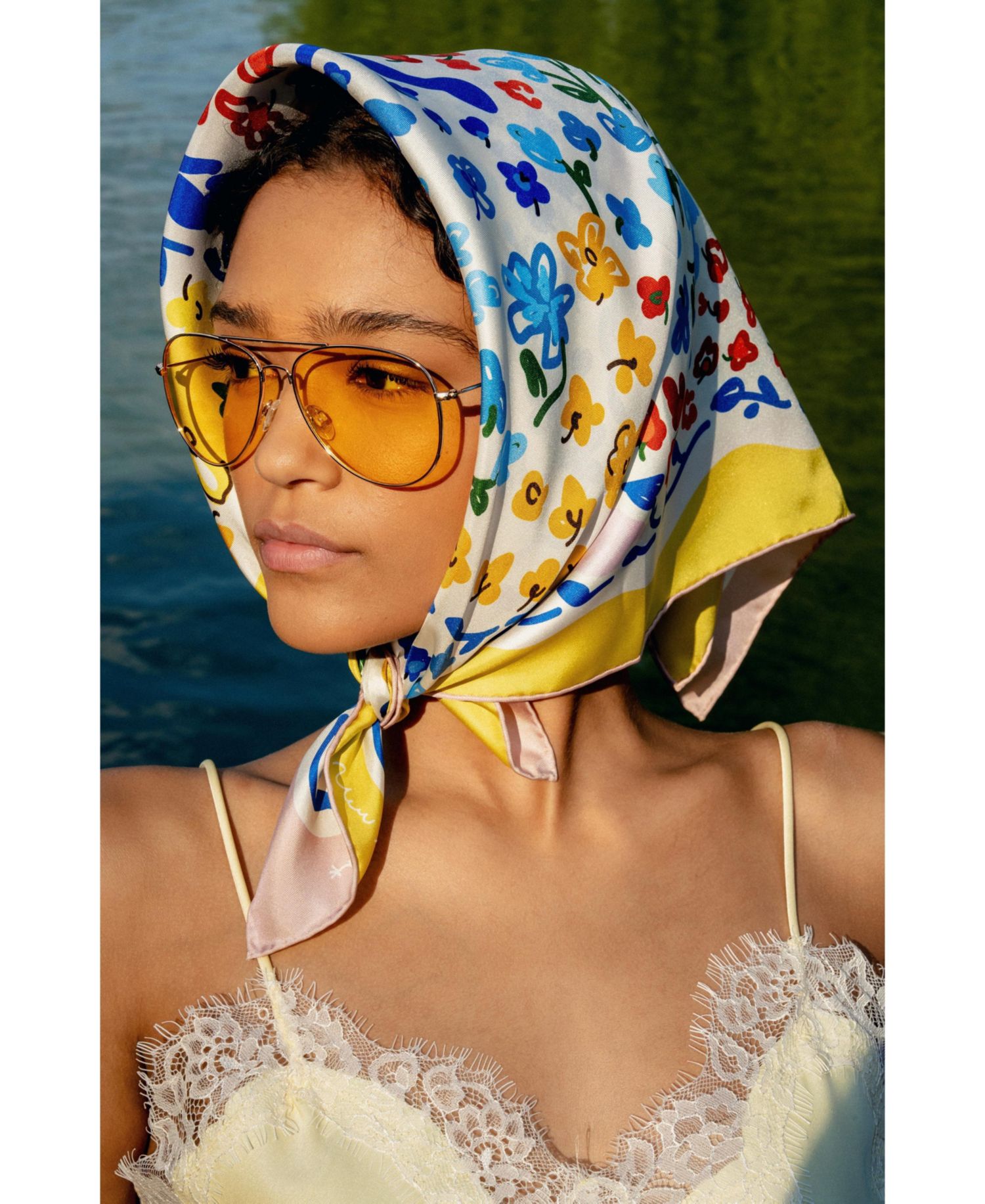 Women's Yellow Garden Double Sided Silk Scarf