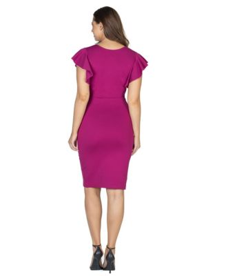 Petite V-Neck Ruffle Sleeve Knee Length Dress