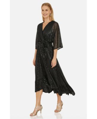 Women's Sequin Kimono Midi Wrap Dress