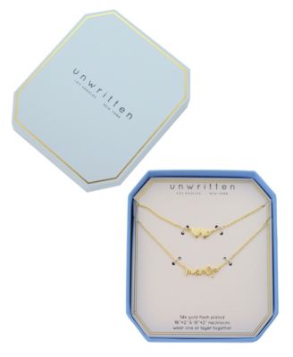 Gold Plated "Mom" and Double Heart Necklace Set