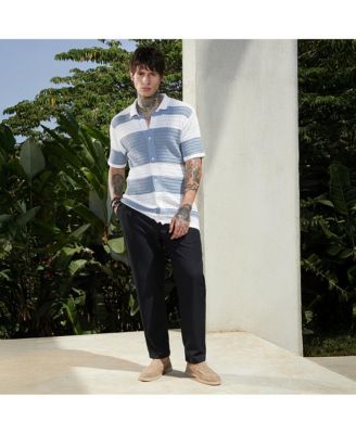 Men's Icy Blue & Daisy White Panel-Knit Relaxed Shirt