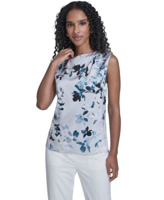 Women's Printed Sleeveless Charm Back Keyhole Top