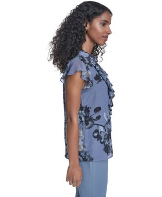 Women's Printed Ruffle Front Top