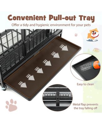 38'' Foldable Heavy-Duty Metal Dog Cage W/ Lockable Rolling Casters