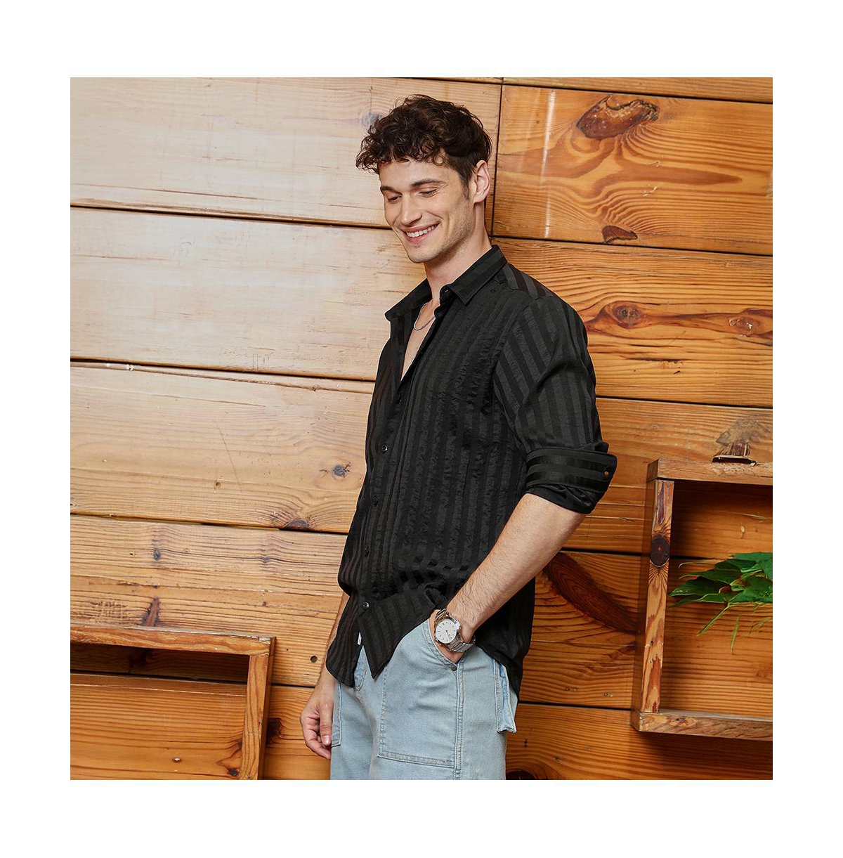 Campus Sutra Men's Onyx Black Candy-Striped Shirt