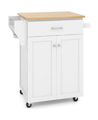 Kitchen Island on Wheels Rolling Kitchen Cart w/ Drawer & Storage Cabinet Spice Rack