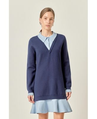 Women's Color Block Polo Knit Dress