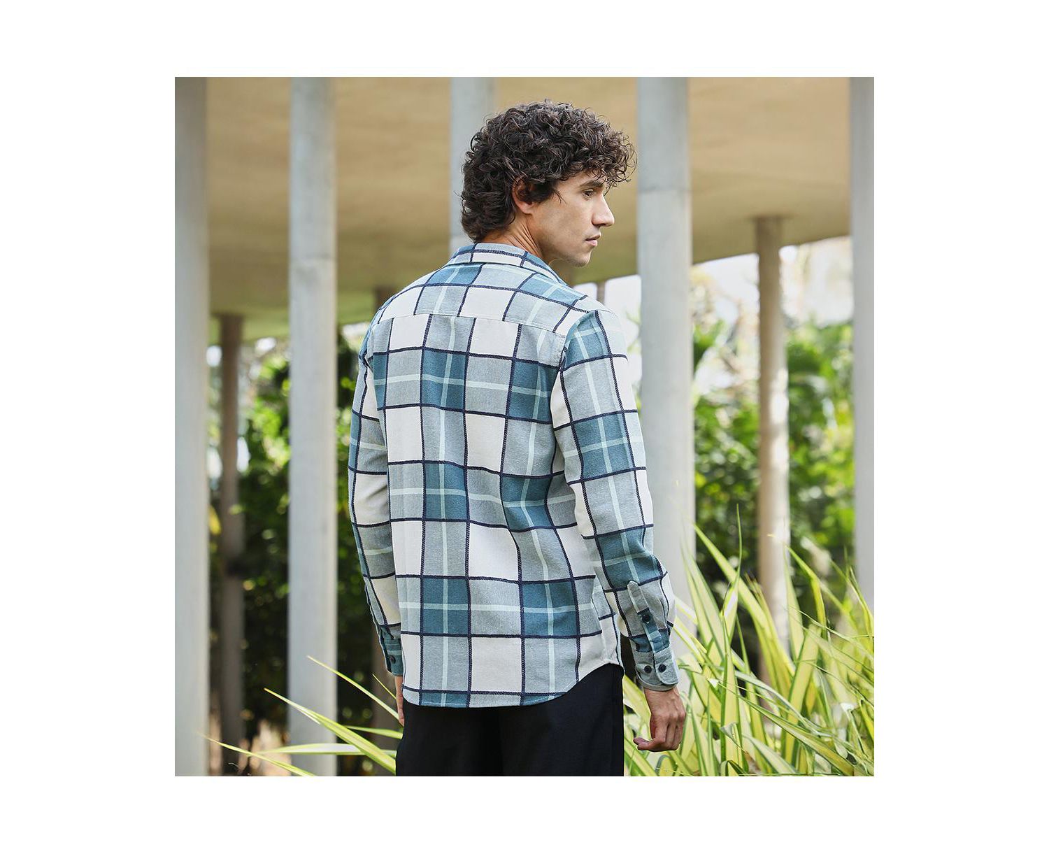 Men's Steel Blue Overlaping Check Shirt