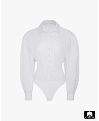 Women's Balloon Sleeve Button Up Bodysuit