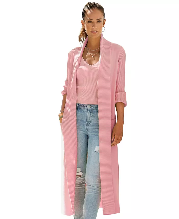 Women's Long Knit with Pockets Ribbed Cardigan