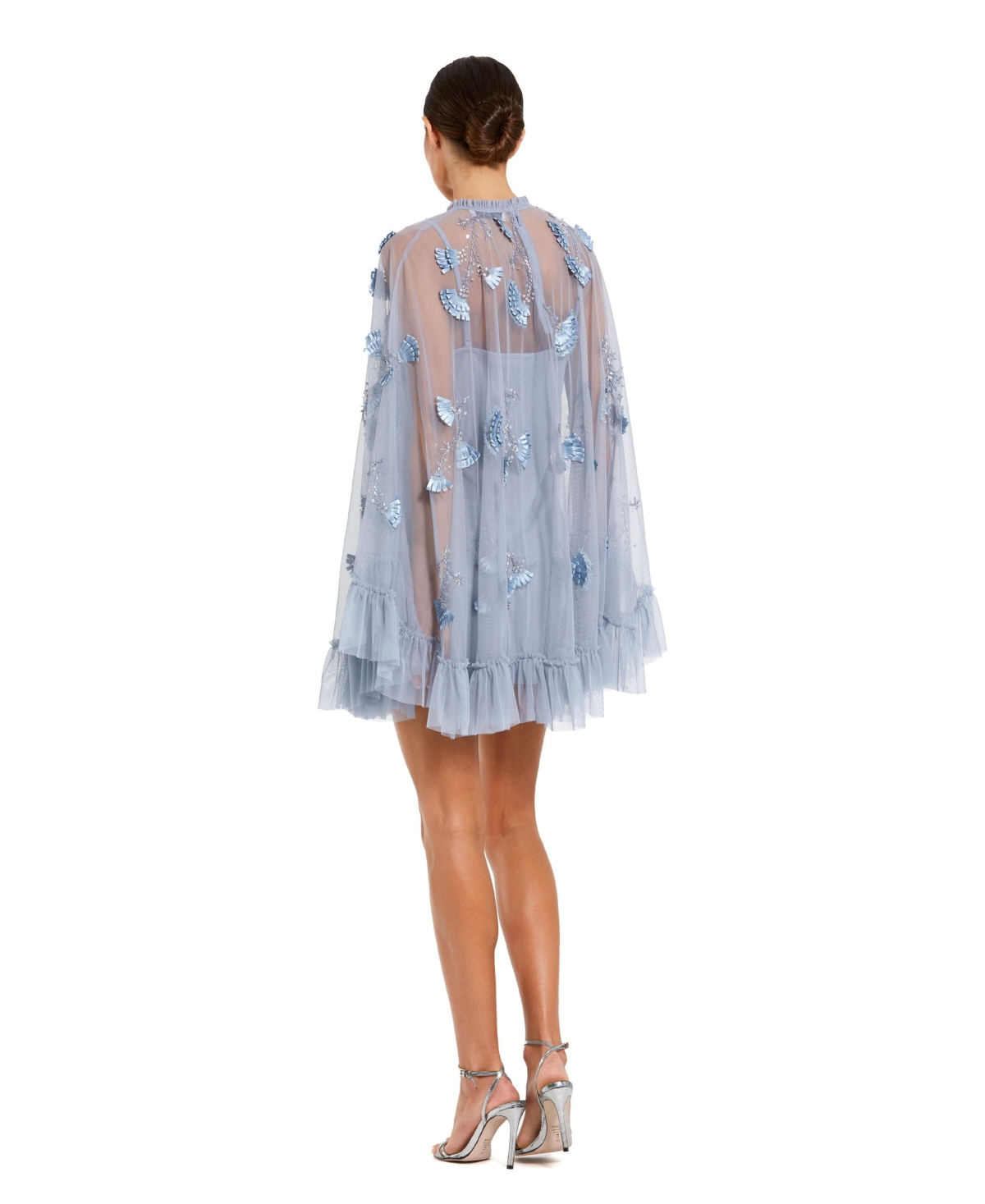 Mac Duggal Women's Embellished Long Sleeve Trapeze Dress with Ruffle Hem