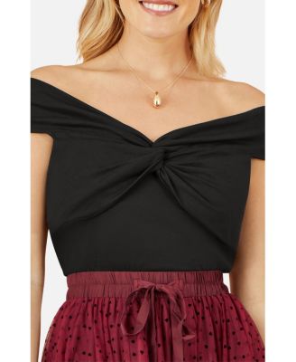 Women's Cotton Knot Detail Bardot Top