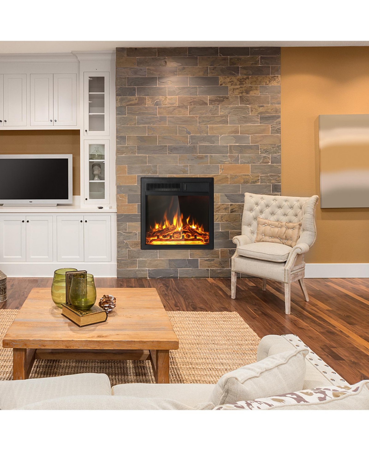 Sugift 18 Inch Electric Fireplace Insert with 7-Level Adjustable Flame Brightness