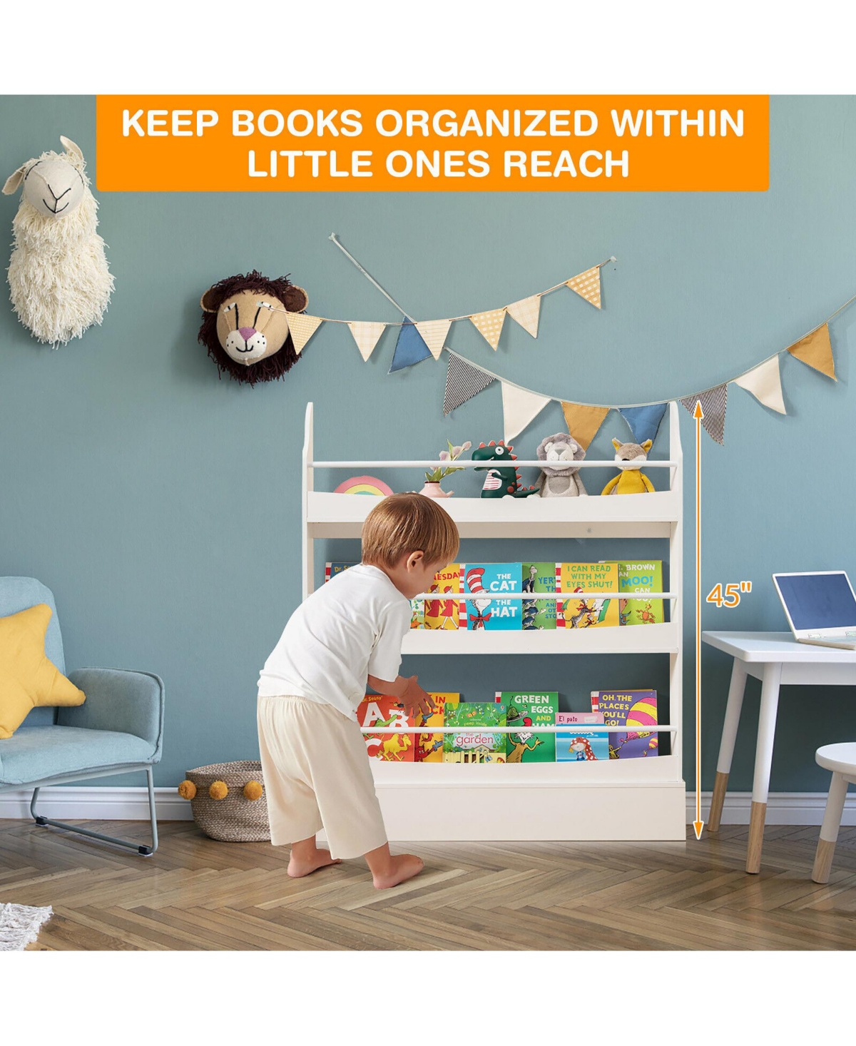 Gymax 3-Tier Kids Bookshelf Anti-toppling Kits Toy Storage Bookcase Rack Wall