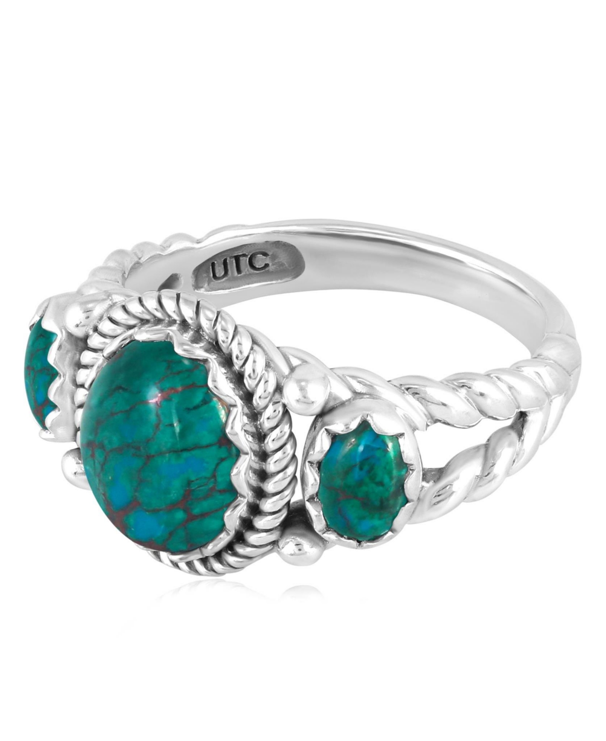 American West Jewelry Sterling Silver Chrysocolla 3-Stone Ring