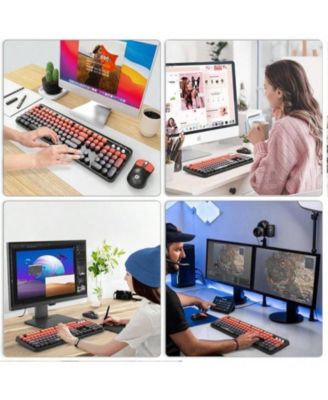 Wireless Keyboard and Mouse Combo - 2.4GHz Cordless, Cute Round Keys, Quiet Slim Set for Laptop, Computer, TV