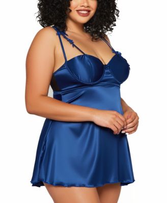 Plus Size 2 Piece Soft Lace Cup babydoll Lingerie Set