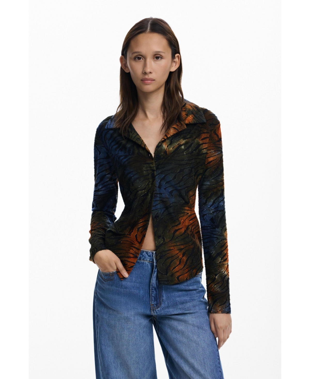 Desigual Women's Buttoned animal print T-shirt