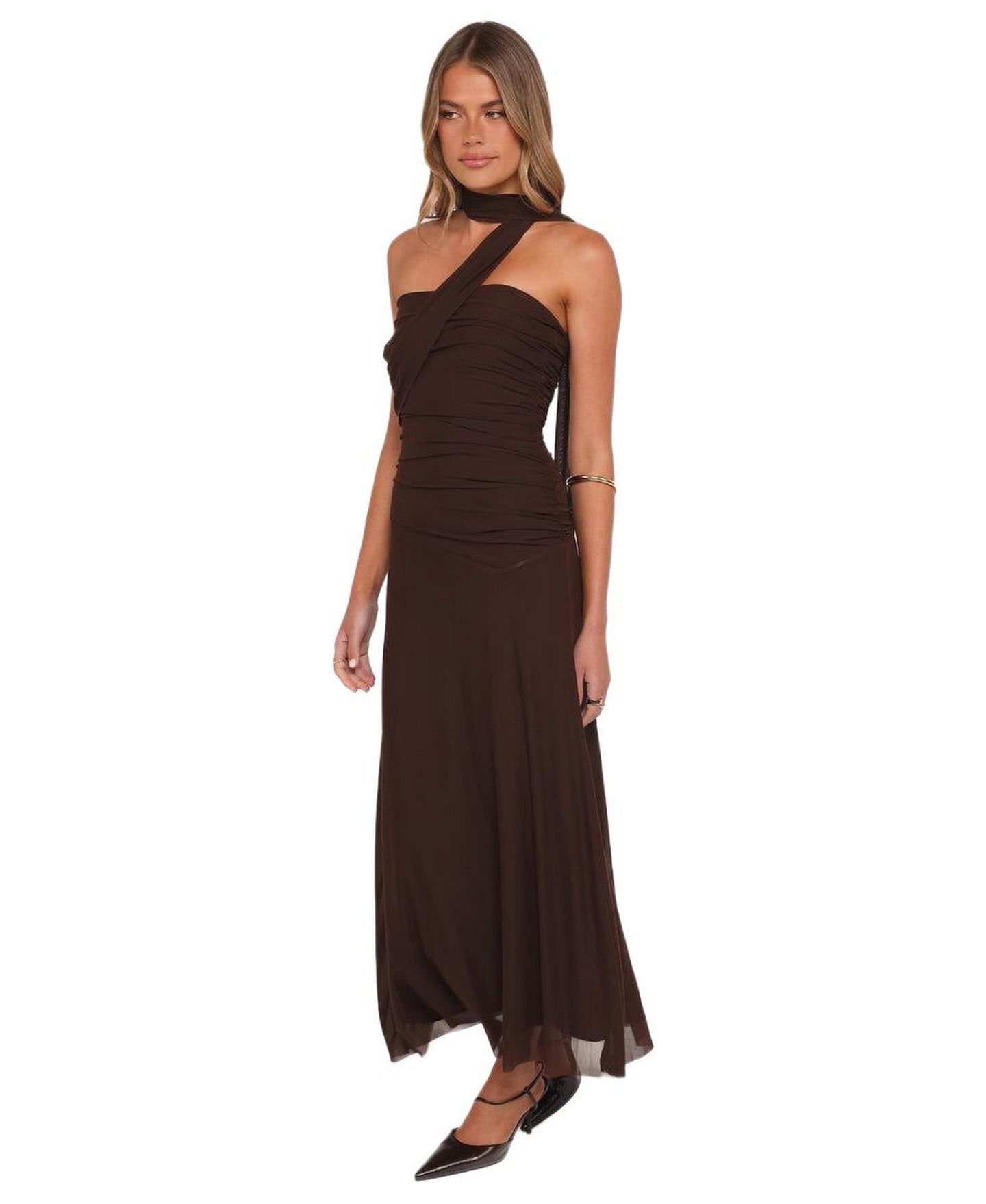 Женское платье Petal and Pup Charly One Shoulder Maxi, цвет: Коричневый — фото 2