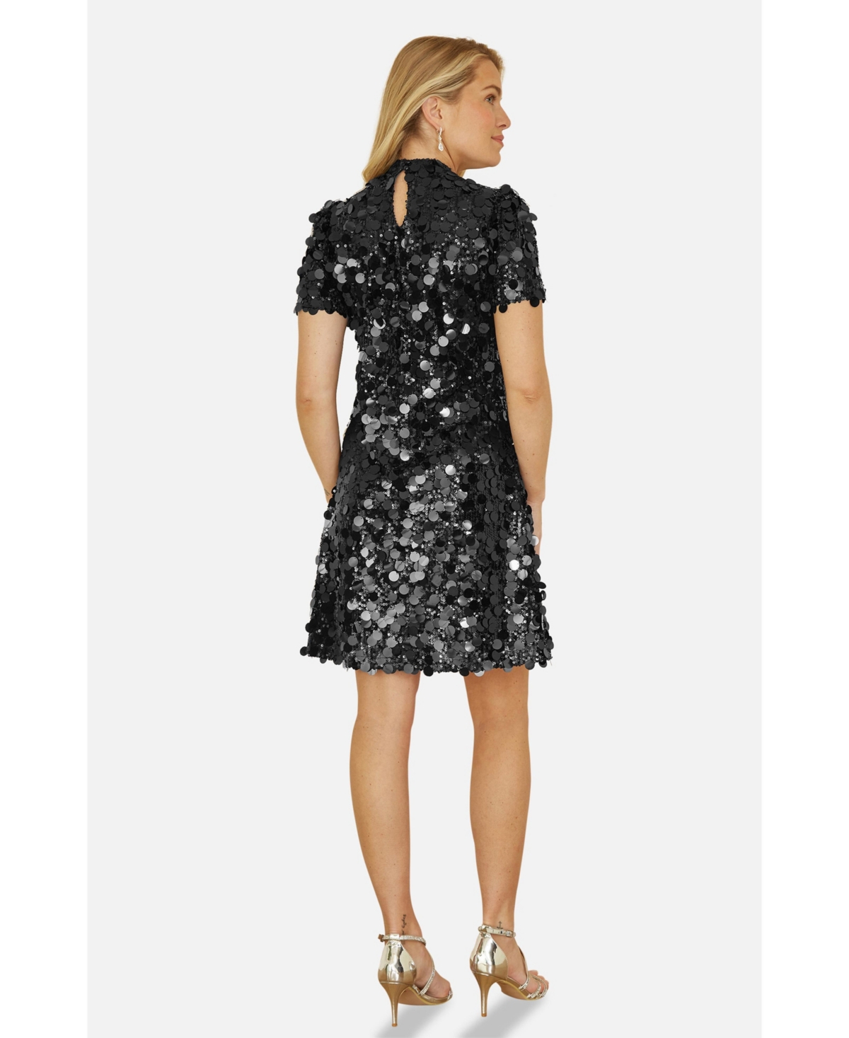 Yumi Women's Sequin Keyhole Neck Tunic Dress