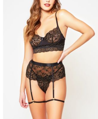 Women's 3 Piece Lace Bralette, Garter Belt and Panty Lingerie Set