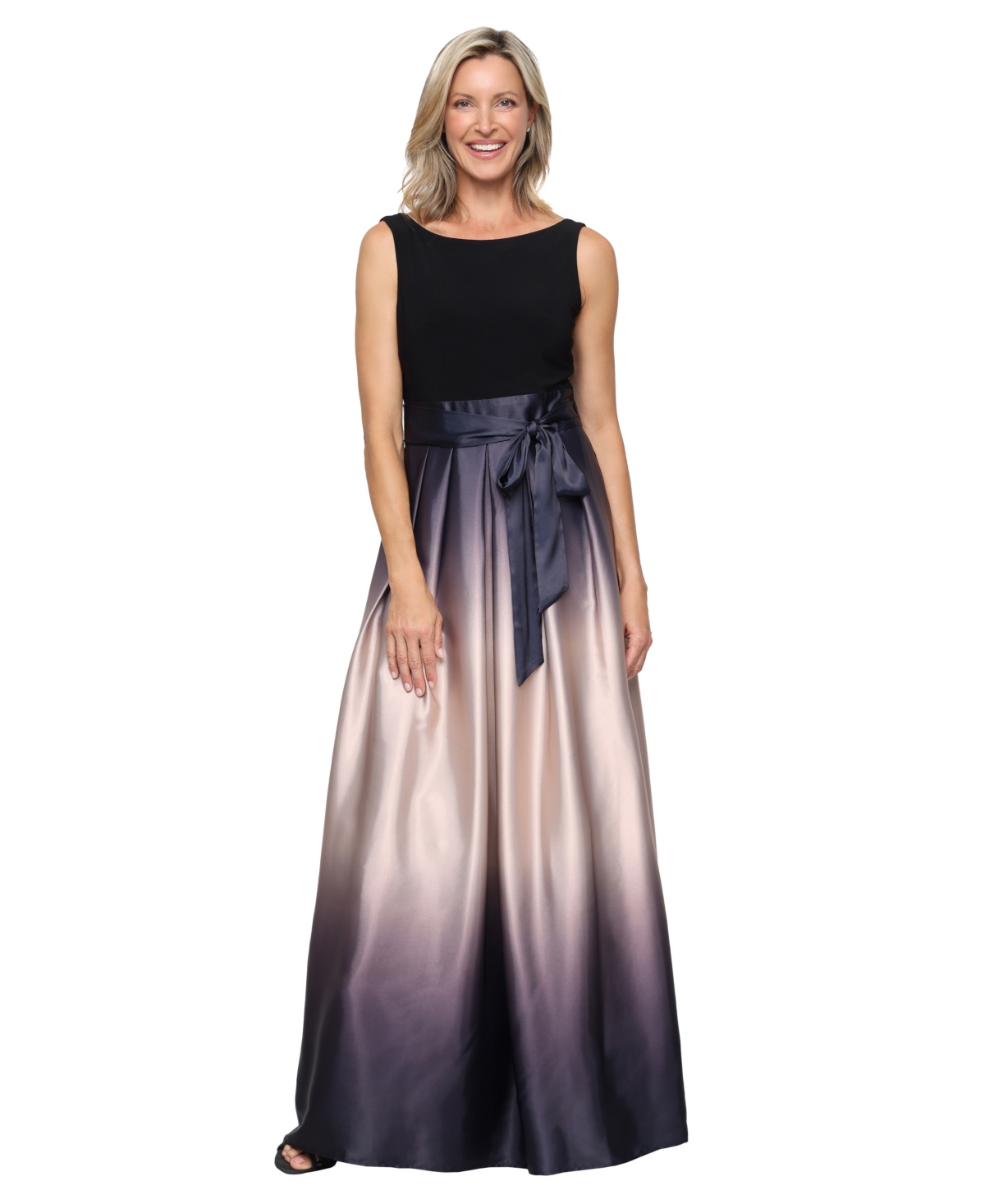 Sl Fashions Ombre Satin Bow Sash Gown In Multi