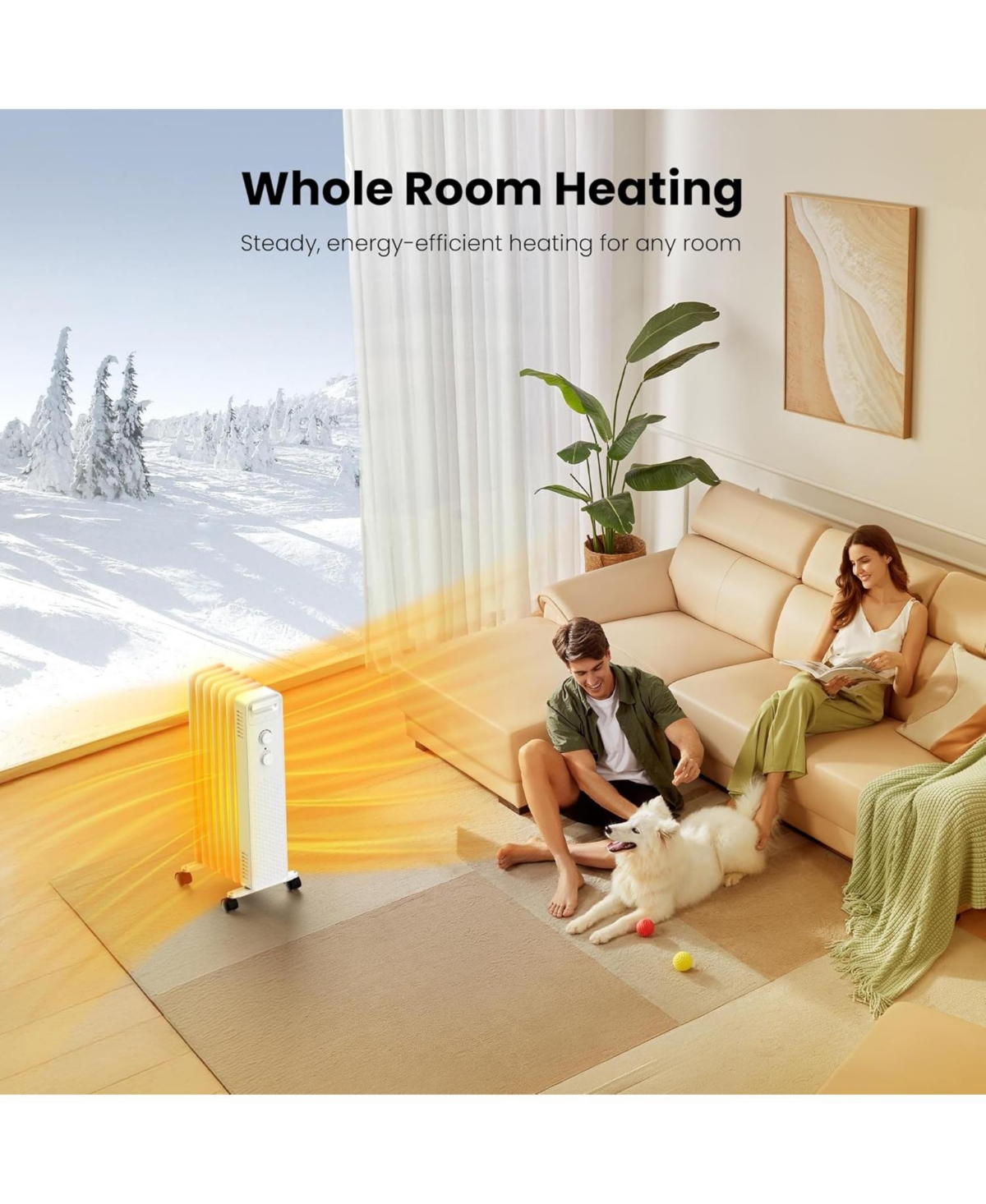 Cowsar Portable Electric Radiato Radiator Heater,Space Oil Filled Heaters with 3 Heat Settings, Overheat & Tip-Over Protection,1500W