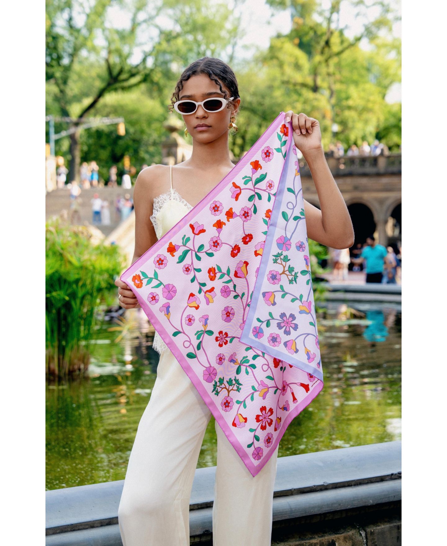 Женский шарф Jessie Zhao New York Blush Botanica Double Sided Silk, цвет: Розовый — фото 3