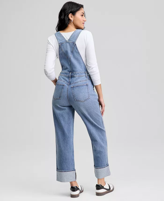 Women's Cuffed Denim Overalls - thumbnail 5