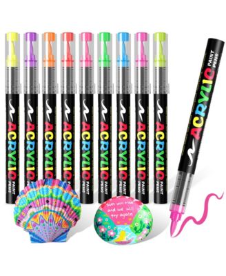 9 Colors Gray Brown Series Acrylic Markers, Soft-Tip Direct-Ink Pigment Pens, Automatic Ink Control for Rock, Egg, Wood, Glass, Paper, Mugs