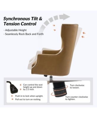 Heeg 47'' H Genuine Leather Swivel Adjustable Height Tilting Executive Chair with High Backrest