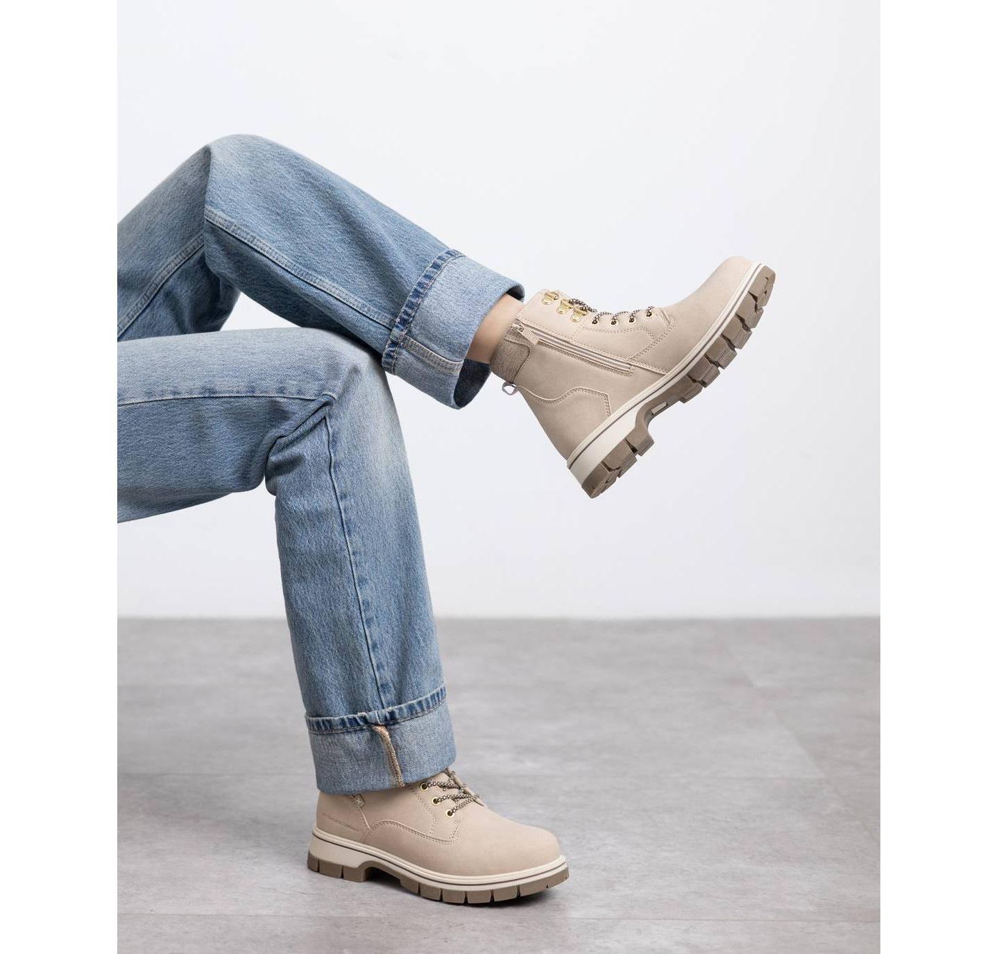 Женские ботинки XTI Ankle Combat Booties, цвет: Бежевый — фото 4