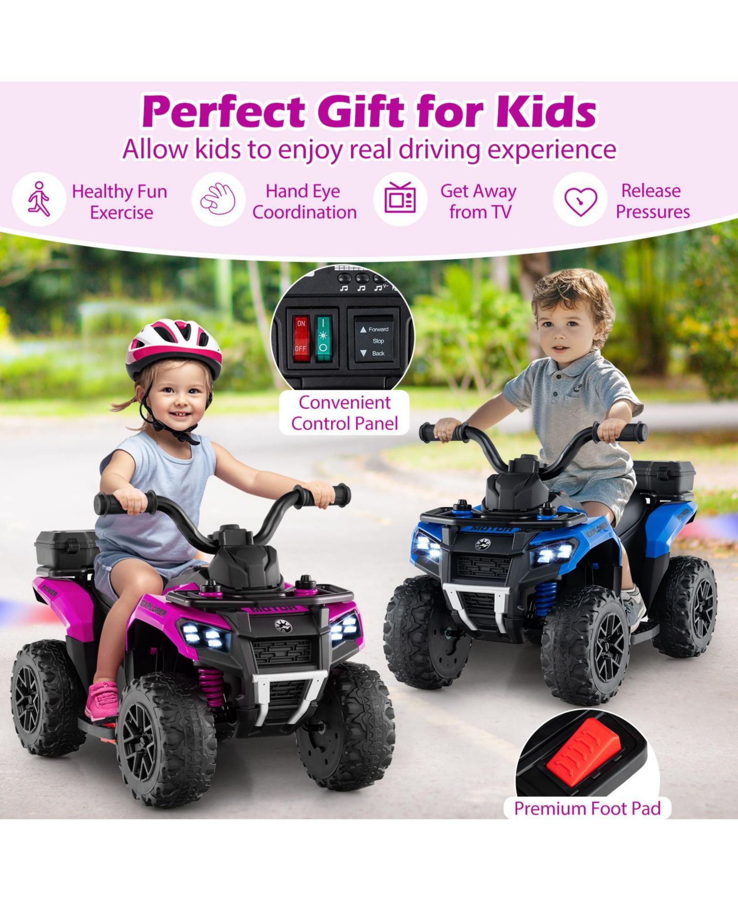 Детская игрушка SUGIFT 6V Kids Ride On ATV with Music & Water Spray, Ages 3+, цвет: Яркий фиолетовый — фото 7