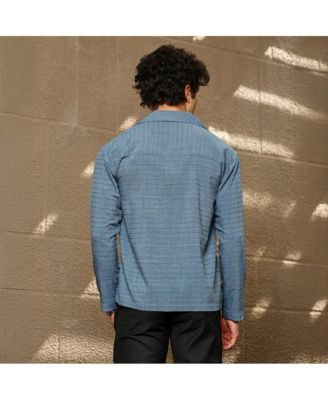 Men's Azure Blue Striped Cuban Shirt
