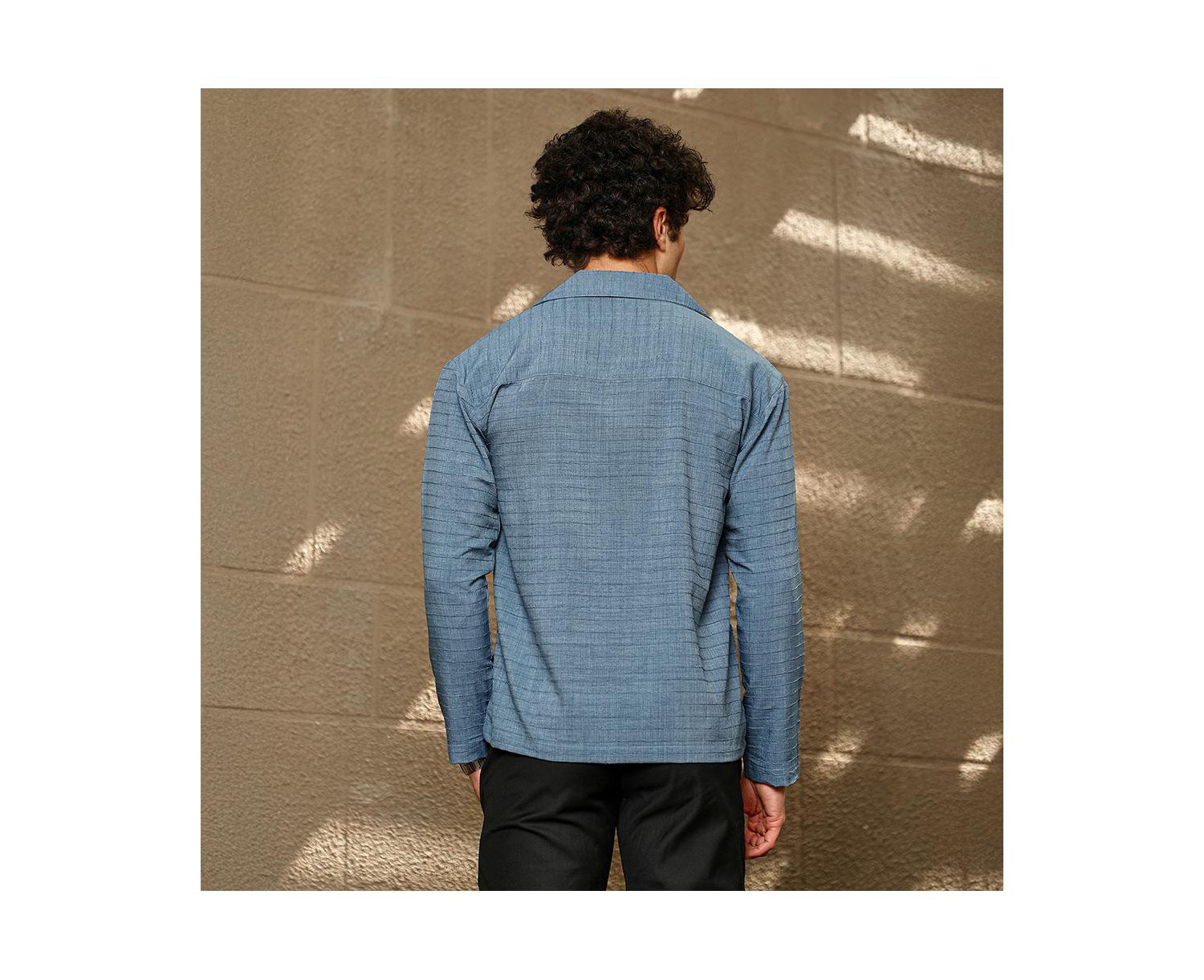 Men's Azure Blue Striped Cuban Shirt