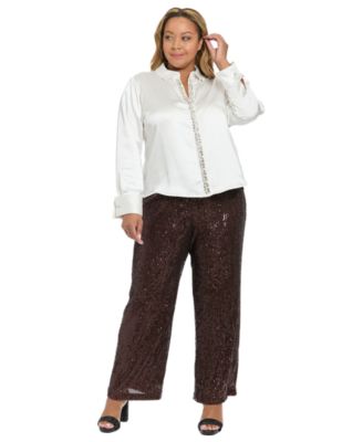 Plus Size Long-Sleeves Satin Top