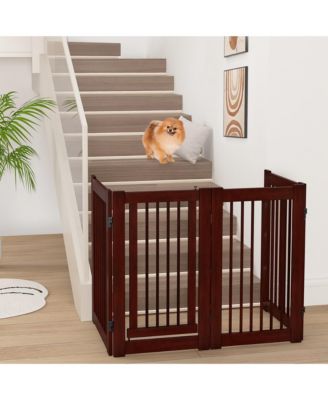 Freestanding Pet Gate 30'' Tall 4-Panel Wooden Dog Fence Solid Wood Foldable
