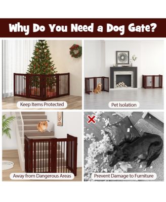 Freestanding Pet Gate 30'' Tall 4-Panel Wooden Dog Fence Solid Wood Foldable