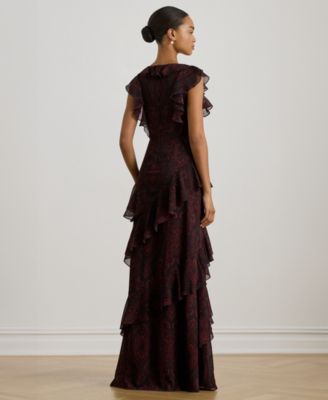 Women's Paisley Ruffle-Trim Georgette Gown
