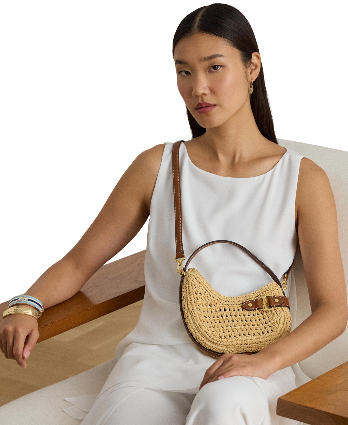 Lauren Ralph Lauren Tasha Mini Woven Straw Crossbody Bag