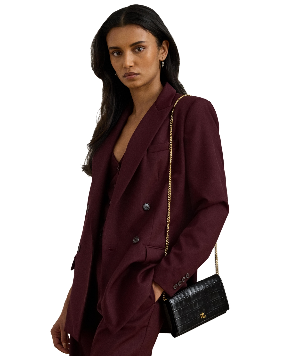 Lauren Ralph Adair Ii Medium Croc-Embossed Crossbody Wallet