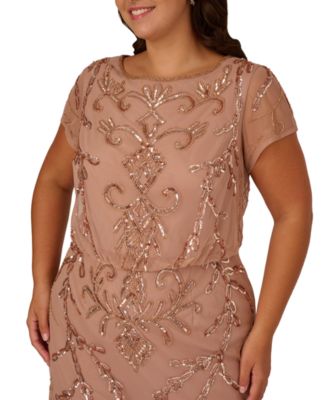 Plus Size Bead Blouson Boat Neck Long Dress