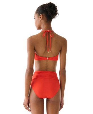 Kate Spade Women's Rosette High Neck Bra Top and Ruched High-Waist Bikini Bottoms