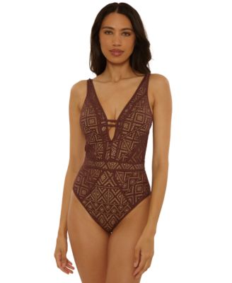 Becca - Women's Color Play Crochet Plunge One-Piece Swimsuit