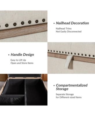 Upholstered Storage Cocktail Ottoman with Solid Wood Legs