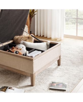 Upholstered Storage Cocktail Ottoman with Solid Wood Legs