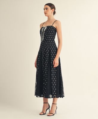 Women's Square Neck Ribbon Detail Long Dress